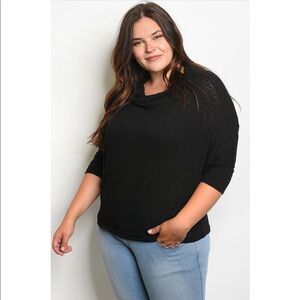 Curvy 3/4 Sleeve Cowl Neck Rib Knit Top